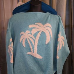 Ladies Plus Size Aqua Blue Palm Tree Sweater 3XL. $15