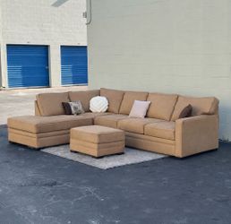 Beige L-Shaped Sectional w/ Ottoman