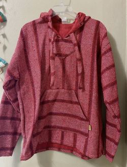 Red Striped BAJA Shirt Woven Mexican Hoodie Surfer Pullover Adult M-L-XL-2XL