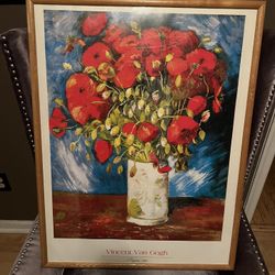 30”x23” wood framed Vincent VanGogh Poppies in a vase print p/u in Jamison, PA 