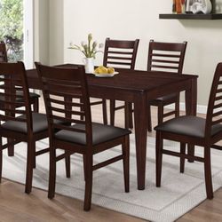 New‼️‼️ 7PC Brown Wooden Dining w/ MDF Table Top Set