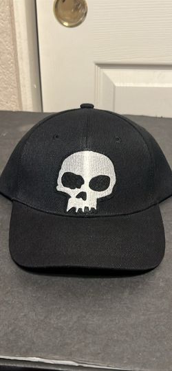 Black Baseball Cap with Skull Embroidery