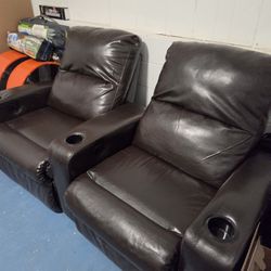  2 Brown Leather Recliners 