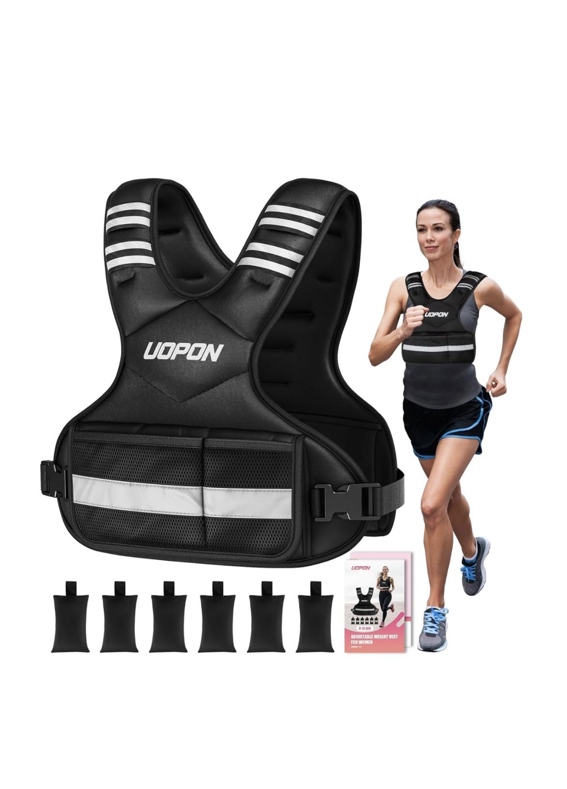 UOPON Adjustable Weighted Vest for Women, 6-12 Lbs Rucking Vest with 6 Ironsand Weights, Great Weighted Vest with Plus Pockets 🆕👍Reg.. Retail $43.99