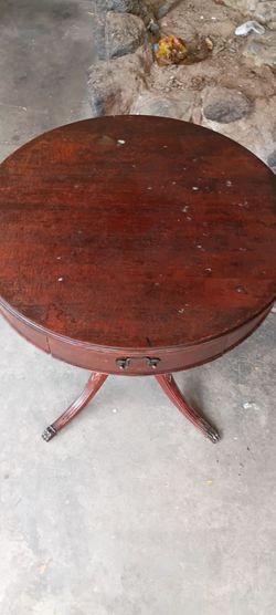 Vintage round drum accent table with drawer-solid wood.