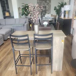High Top 3 Piece Drop Leaf Counter Table Dining Set with Storage, Grey Wash(New  In A Box)