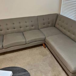 Gray Mid-Century Modern Two Piece Sectional Sofa