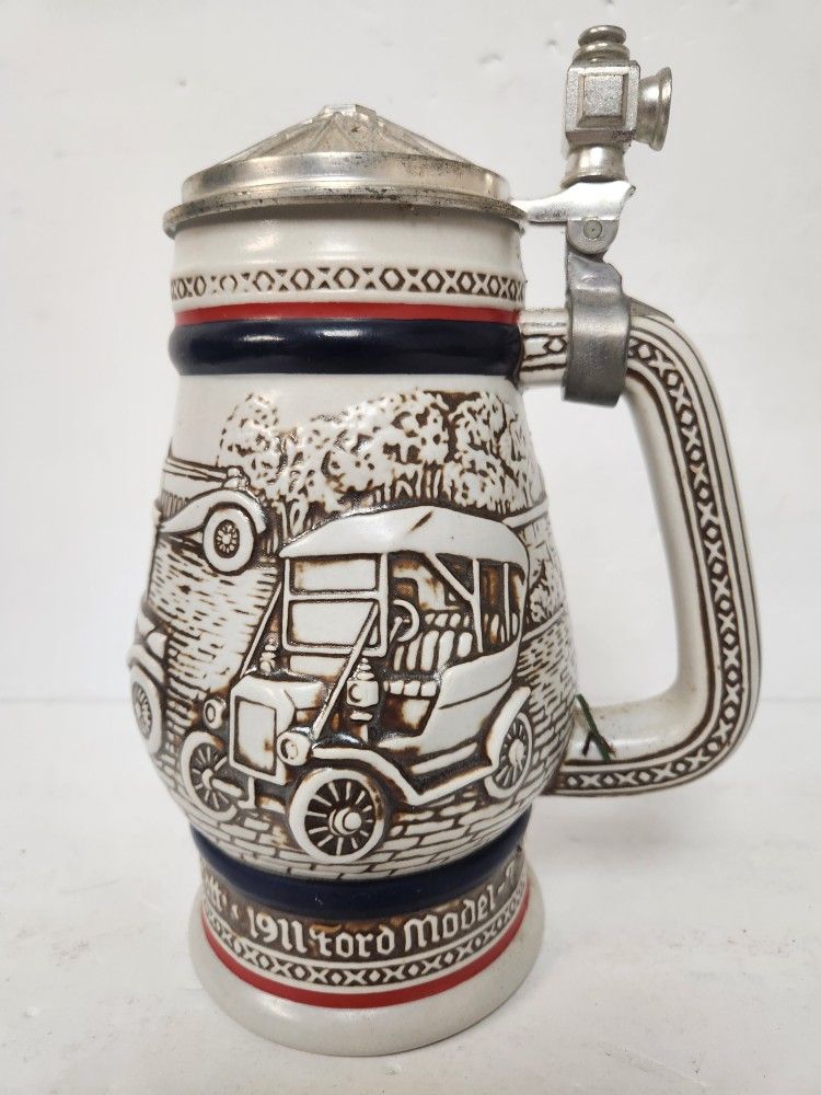 Avon 1979 Beer Stein with 1910 Stanley Stein, 1911 Ford Model-T, 1936 MG Made in Brazil Vintage