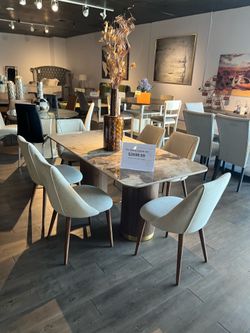 Brown 7PC Marble dining table set