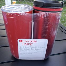 Everday Living Set Of 2 . 1 Hot 1 Cold  Stainless Steel Tumblers