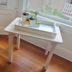 V. STURDY Indoor Outdoor Garden Tea Coffee End Side Table Original Vintage Distressed Egg White Chippy Paint Shabby Chic Art Artisan Kitsch Whimsey