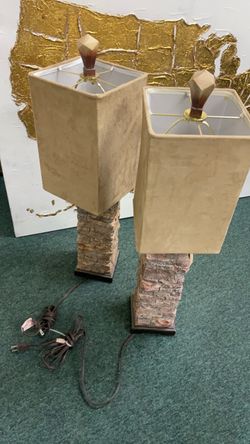 Pair of Stone Base Table Lamps with Shades