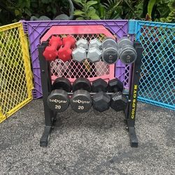 SET OF DUMBBELLS & DUMBBELL RACK (PAIRS OF) :   8s  10s  15s  20s  25s