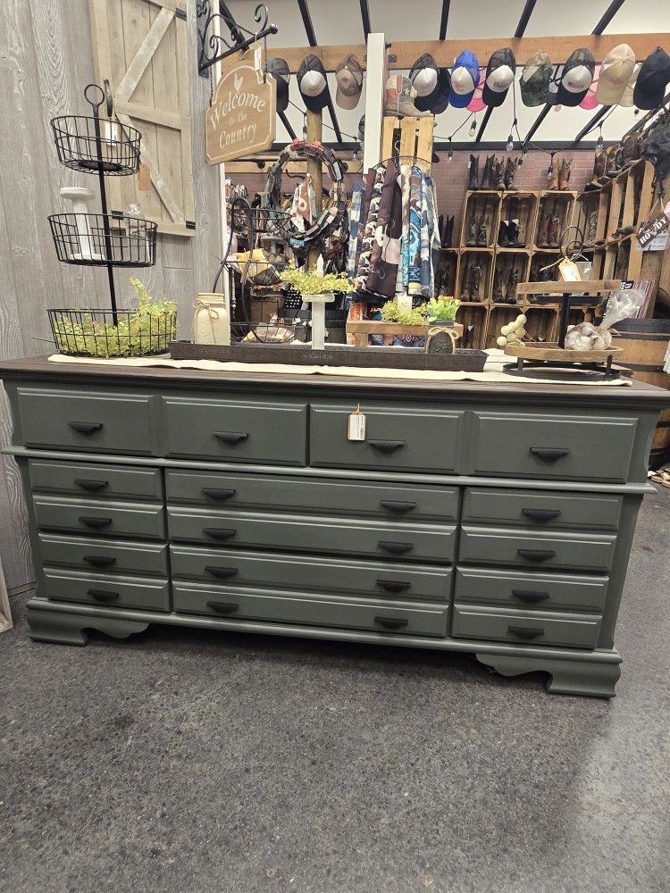 Refinished 8 Drawer Dresser Grey/Green
