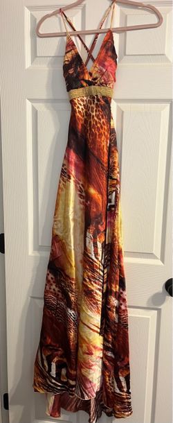 Animal Print Maxi Dress with Gold Waistband