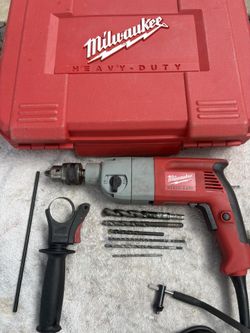MILWAUKEE Heavy Duty 1/2” Dual Speed Reversing Hammer Drill-5378-20 -7.5A, Clean, Bits, Depth/Handle, Key, Hard Case