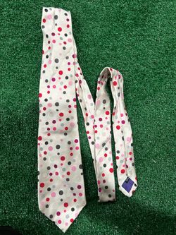 Duchamp London Silk Tie Hand Made England Ivory Multicolor Polka Dot Luxury