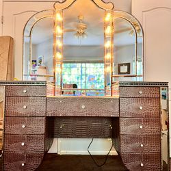 Michael Amini AICO Crocodile Embossed Glam Vanity – Retail $3,500