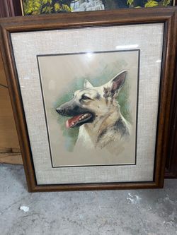 Signed Oil Painting Of German Shepherd