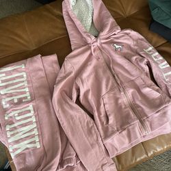 Victorias Secret Pink Womens Sherpa Zip up Outfit XS