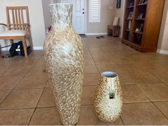 2 Beautiful Capiz Shell Floor Vases Decor