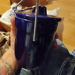Vintage Blue Pottery Cheese Crock