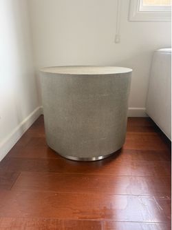 Restoration Hardware Shagreen Drum Side Table — Fog Grey — 24" — Stingray-Embossed Leather