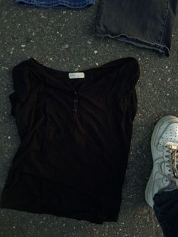 Frankee Skylark Black Ribbed Henley Top