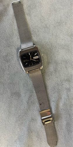 Vintage March 1970 Seiko DX 6106-5419 Automatic 17J TV Tank Watch Blue Dial OHP