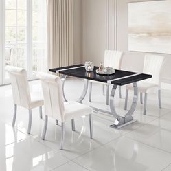 Black And Chrome Table White Velvet And Chrome Chairs 5 Piece Dining Set Brand New In Box Firm Price $899