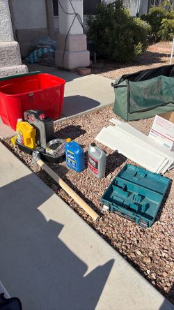 Free: oil change kit, antifreeze, drill case, wood filler