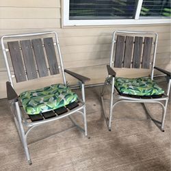 Pair of Vintage Mid-Century Cedar Wood and Aluminum Foldable Rocking Chairs
