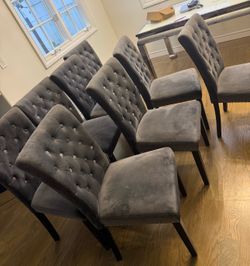 Set of 8 Grey Velvet Tufted Dining Chairs