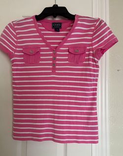 Chaps Pink & White Striped Henley! Size XS