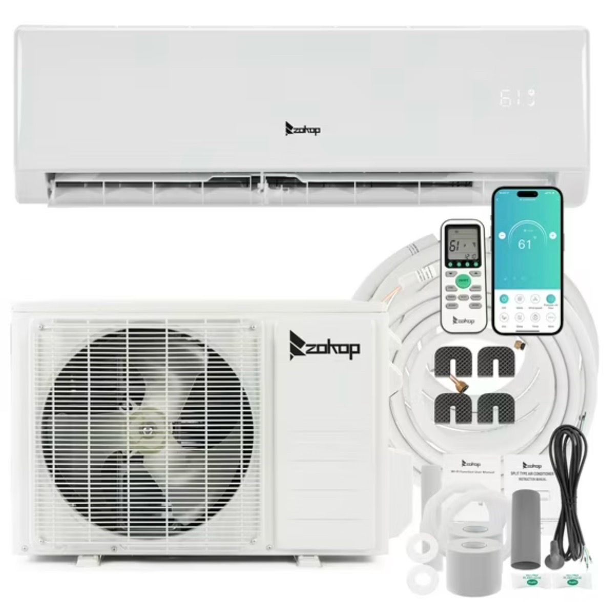 11500BTU Wifi Enabled Mini Split Air Conditioner & Heater, 17SEER2 115V Inverter Ductless Wall AC Unit with Pre-Charged Condenser, Heat Pump & Install
