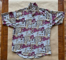 VTG Monzini Collection Moda Italy Mens (M) Geometric Abstract Relaxed Square Button Collar