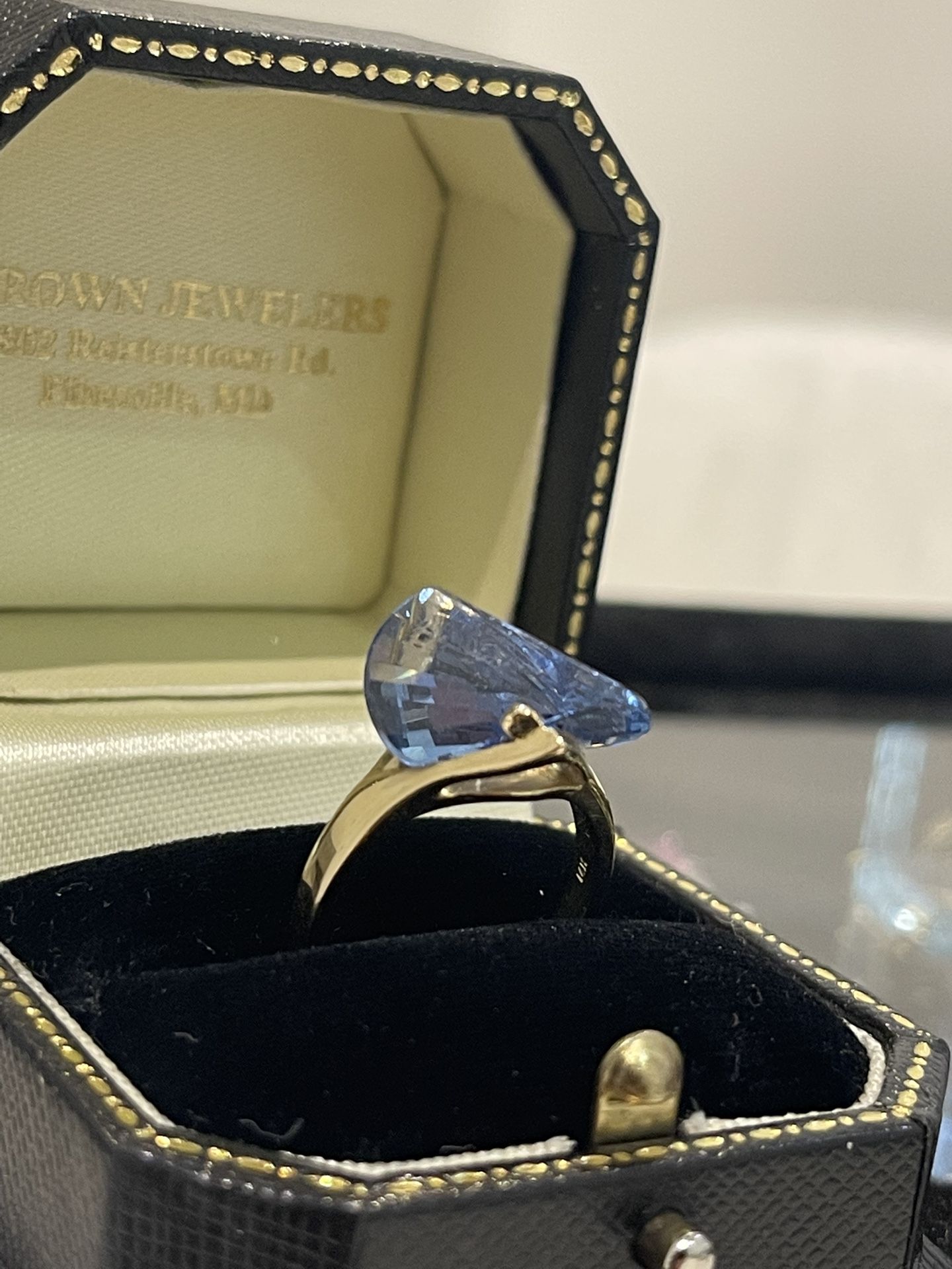 14K FANCY CUT BLUE TOPAZ RING