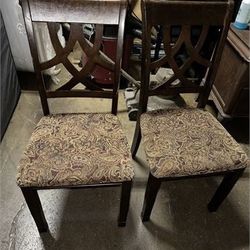 2) Mahogany Dining Chairs Paisly Seat  18"  Good Condition