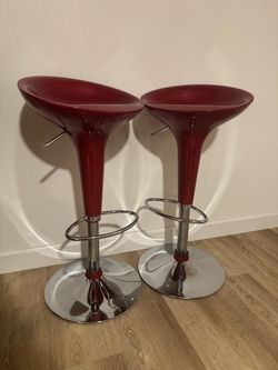Chrome Red Adjustable Swivel Bar Stools – Set of 2