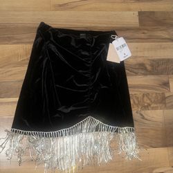 Black velvet mini skirt with silver fringe #glamour