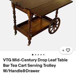 Antique Mid-Century Drop Leaf Table Bar Cart
