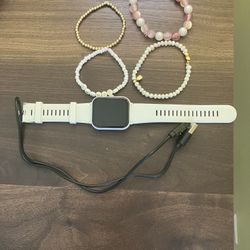 Bluetooth watch with charger, 1 14k Gold/pearl Bracelet, & 3 Costume Jewelry bracelets bundle