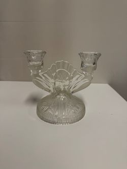 Decorative Clear Glass Dual Taper Candlestick Holder