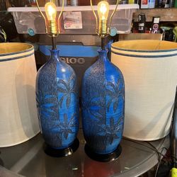 Vintage 1960 Etch Pottery Lamps