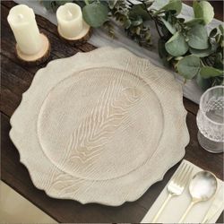150 rustic white wood look chargers with scalloped edge