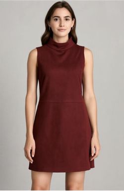 Red Turtleneck Faux Suede Dress