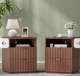 Brown Nightstand with Drawers and Open Shelf