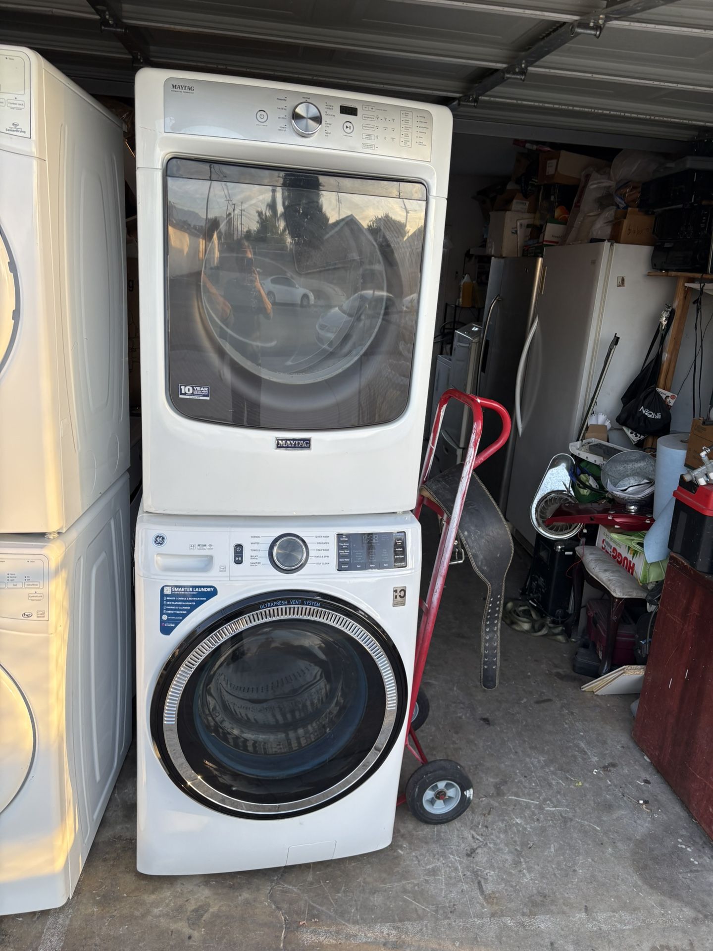 GE and Maytag Stackable Washer and gas dryer Excellent working condition  Heavy duty W28 D32 H78