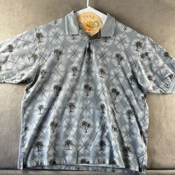 Wyndham Pointe Golf Polo Shirt XL Blue Palm Tree Print Cotton