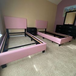 🔥AMAZING DEAL!! 2 TWIN BED FRAMES , 2 TWIN MATTRESSES $480..WITH DELIVERY!!  Available in gray, black , brown and pink colors !!!  Yes get 2 twin siz